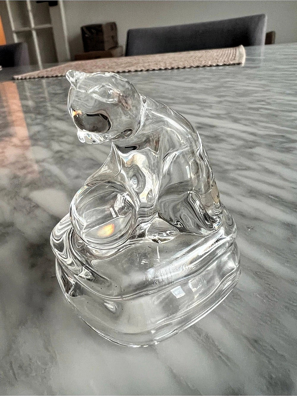 90s AVON Crystal Cats Collection Cat Playing with Ball Figurine Cat Playing with